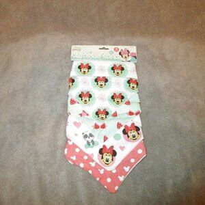 Disney Minnie Mouse Baby Toddler Bibs NWT Set Of 4 Bandana Style Soft Cotton
